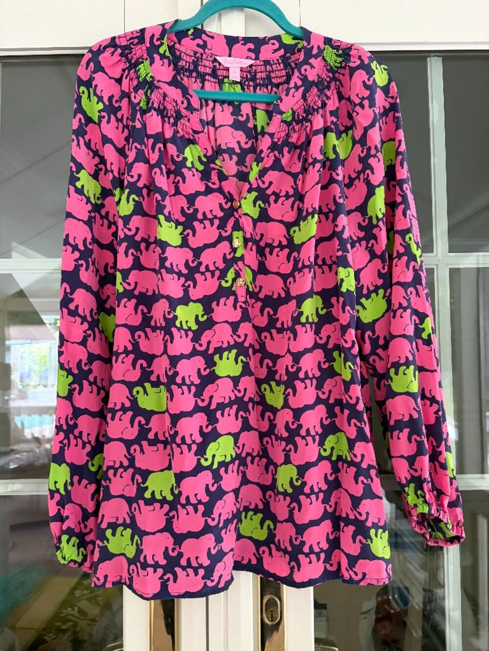 Lilly Pulitzer Elsa Silk Top "Tusk in Sun" Print Size XL